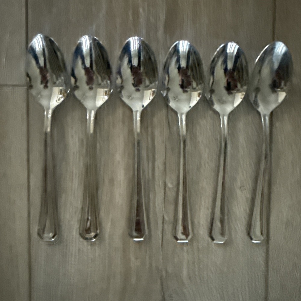 Set of 6 Gorham FAIRVIEW Teaspoons Glossy 18/8 Stainless Steel Flatware Vintage